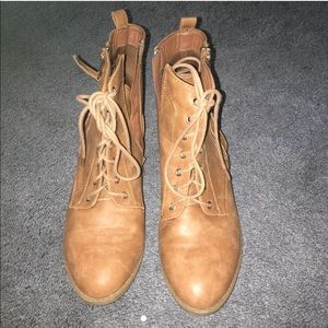 brown/tan faux leather ankle/combat boots